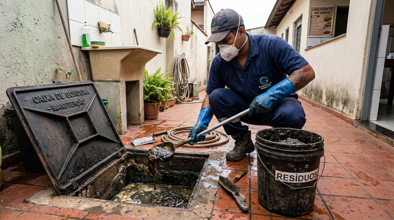 Remoção de resíduos da caixa de gordura em Santo André‑SP
